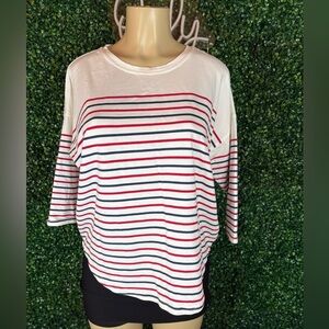 Vineyard Vines Womens Striped Boatneck Size S White Red Navy 3/4 Sleeve Tee
